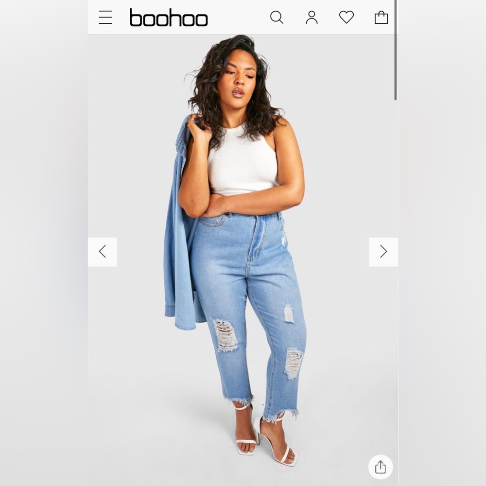 Boohoo Distressed High Waisted Mom Jean